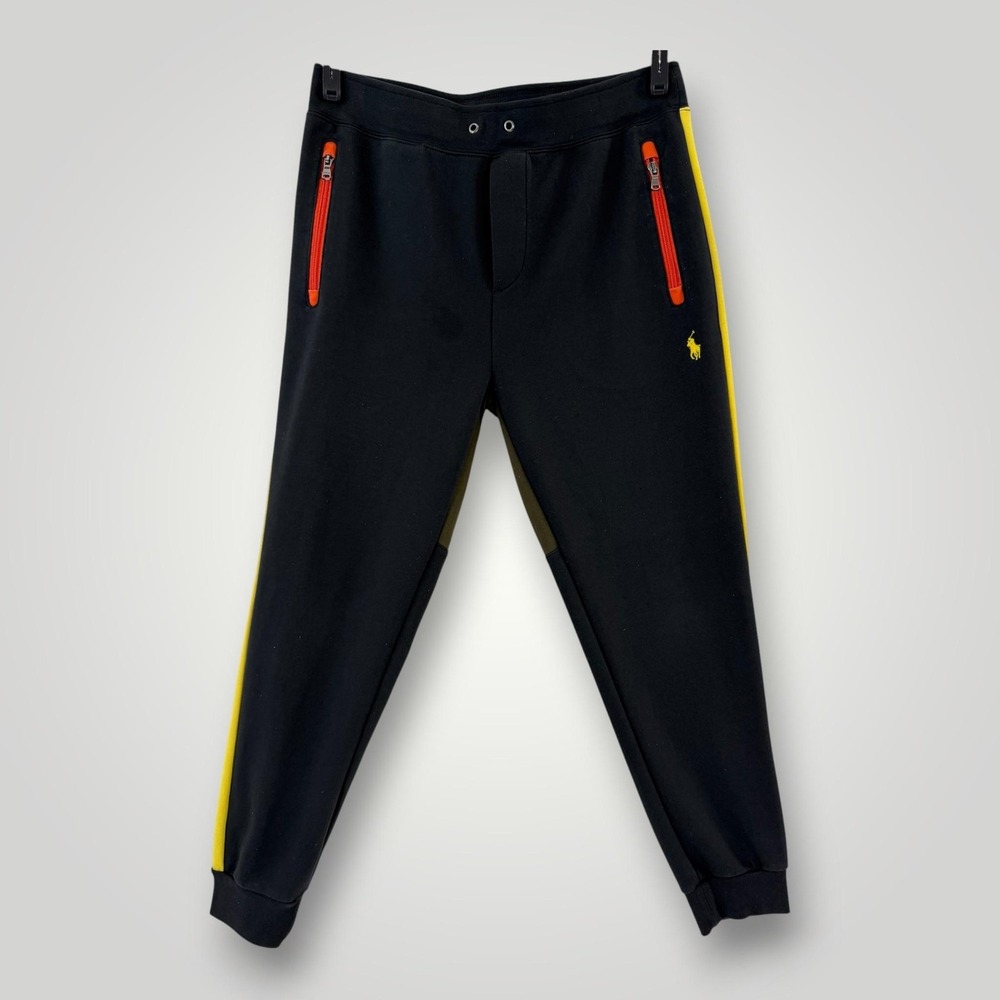 Polo Ralph‎ Lauren RL67 Jogger Pants Mens M Black Colorblock Zip Pocket
